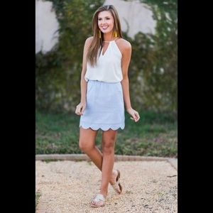Lauren James Light Blue Seersucker Scalloped Skirt